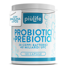 Carica l'immagine nel visualizzatore di Gallery, Fermenti Lattici Probiotici e Prebiotici Inulina e FOS PiùLife, 120 Capsule