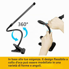 Carica l'immagine nel visualizzatore di Gallery, Lampada Lettura Con Clip Luce Da Scrivania Led Con Pinza, 3 Modalità &amp; 10 Livelli Di Luminosità Con Caricatore Usb Fless