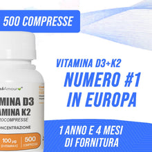Carica l'immagine nel visualizzatore di Gallery, HerbAmour Vitamina D3 K2 500 Microcompresse 50 mcg 100 mcg