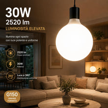 Carica l'immagine nel visualizzatore di Gallery, Lampadina Globo LED G150 E27 30W Luce Naturale 2520 lm 15x19 cm