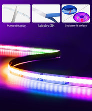 Carica l'immagine nel visualizzatore di Gallery, Macchiatto Striscia LED COB da 5 m, striscia LED RGB Bluetooth con telecomando, sincronizzazione musicale, timer, dimmer
