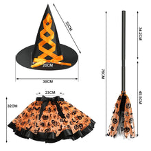 Carica l'immagine nel visualizzatore di Gallery, DiULi Costume da Strega per Bambina, Set da Strega da 3 Pezzi con Gonna di Tulle Cappello Strega Scopa, Costume da Streg