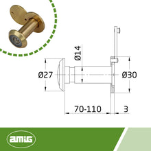 Carica l'immagine nel visualizzatore di Gallery, Amig - Spioncino Mod. 3 con Lente Super Angolare per Porte Interne ed Esterne 3-14 in Alluminio Colore Oro | Ottone | Mi