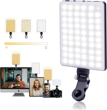 Carica l'immagine nel visualizzatore di Gallery, Luce selfie a 60 LED, 3 modalità di illuminazione, ricaricabile con clip per telefono/laptop/fotocamera e CRI 97+ per la