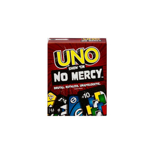 Mattel Games UNO No Mercy - La versione di UNO più brutale di sempre, con 56 nuove carte, regole speciali, come Salta Tutti, Pesca 6 e Pesca 10, giocattolo per bambini, 7+ anni, HWV18, Multicolour