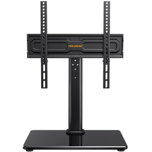 PERLEGEAR Supporto TV da Tavolo Girevole per TV da 24-60 Pollici Fino a 40 kg, Universale Supporto TV da Tavolo Regolabile in Altezza, Piedistallo TV con Base in Vetro Temperato Max VESA 400x400mm