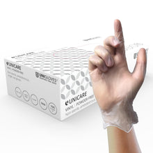 Carica l'immagine nel visualizzatore di Gallery, Unigloves Unicare Guanti Monouso, Multiuso in Vinile, Senza Polvere, Senza Lattice, Peso Medio, confezione da 100 Guanti