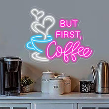 Carica l'immagine nel visualizzatore di Gallery, But First Coffee - Insegna al neon grande, 5V USB, acrilico, interruttore dimmerabile, catena, 35,6 x 28,7 cm