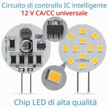 Carica l'immagine nel visualizzatore di Gallery, Lampadine LED G4 2W equivalenti a 20W alogene, G4/GU4/GZ4 Bi-Pin Base, AC/DC12V 3000K 120° grandangolo, non dimmerabile 