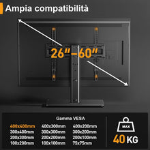 Carica l'immagine nel visualizzatore di Gallery, Supporto Girevole da Tavolo per TV da 26-60 Pollici - Piedistallo per TV Regolabile in Altezza con Base in Vetro Tempera