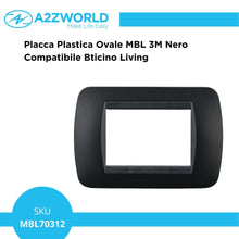 Carica l'immagine nel visualizzatore di Gallery, 10 Pezzi Placca Plastica Ovale, 3 Moduli Posti Per Scatola 503, Compatibile Con Bticino Living Light, Colore Nero, Serie