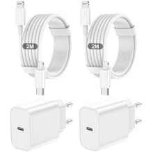 Carica l'immagine nel visualizzatore di Gallery, Caricatore per IPhone,2 Pack Caricabatterie USB C Rapido Alimentatore Presa With 2Pack 2M USB C- Lightning Spina Per IPhone 14/13/12/11/Pro/Pro Max/XS/XR/X/SE/iPad/Adattatore Caricabatteria Veloce
