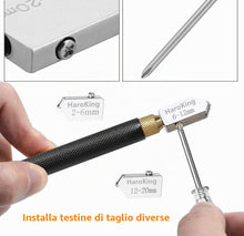 Carica l'immagine nel visualizzatore di Gallery, Tagliavetro Professionale con olio da taglio per vetro, testa da taglio da 2 mm a 20 mm, strumento tagliavetro con punta