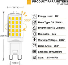 Carica l'immagine nel visualizzatore di Gallery, Lampadine LED G9 Dimmerabile Bianco Naturale 4000K, 230V 4W G9 Bianco Day Lampadina Faretto, Lampadina LED da 450 lumen 