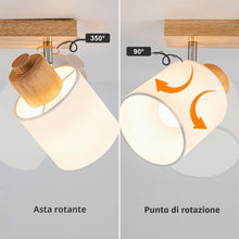 Carica l'immagine nel visualizzatore di Gallery, Plafoniera Lampada da Soffitto 2 Faretti Orientabili, Legno Faretti da Soffitto Faretto da Parete Vintage Plafoniera 2 L