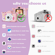Carica l'immagine nel visualizzatore di Gallery, Macchina Fotografica Bambini, 48MP Digitale Fotocamera Bambini con Scheda 32 GB, Regali Gioco Natale &amp; Compleanno per Bambino Bambina 3 4 5 6 7 8 9 10 Anni, Cappuccio di Unicornio (Rosa)