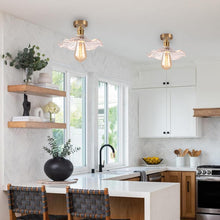Carica l'immagine nel visualizzatore di Gallery, Lampada da Soffitto in Vetro, Vintage Creatività Fiore Plafoniera, E27 Illuminazione a Soffitto, Lampadario a Sospension