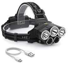 Carica l'immagine nel visualizzatore di Gallery, MAKA Torcia Frontale Led Potente 5 Luci 100000 ore Luminosa 4 Modalità Illuminazione Torcia Da Testa Impermeabile Ricaricabile 15000 Lm Campeggio Pesca Ciclismo Arrampicata Lavoro