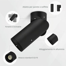 Carica l'immagine nel visualizzatore di Gallery, KYOTECH Nero Faretto da Parete o Soffitto Orientabile, Attacco GU10 per Lampadina, Plafoniera, Lampada da Soffitto per I