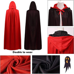 Mantello per costume di Halloween, mantello da vampiro con cappuccio, mantello con cappuccio reversibile nero rosso, mantello con cappuccio per bambini e adulti di Halloween (90 cm)