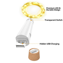 Carica l'immagine nel visualizzatore di Gallery, Luci della stringa, luci della bottiglia di vino ricaricabili USB con sughero, versione 2024 USB Fairy Light per il part