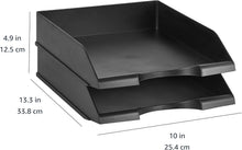 Carica l'immagine nel visualizzatore di Gallery, Amazon Basics Rettangolare Fogli Ripiano portacorrispondenza da scrivania, per ufficio, impilabile, confezione da 2, Formato per Fogli A4, 33.8 x 25.4 x 6.4 cm, Nero