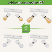 Carica l'immagine nel visualizzatore di Gallery, Kimjo Plafoniera LED Soffitto con 2 Faretti, Bianco Faretti da Soffitto E27