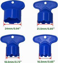 Carica l'immagine nel visualizzatore di Gallery, Chiave di rimozione per aeratore del rubinetto con 4 dimensioni e 4 pezzi di aeratori per rubinetto M 16,5 18,5 21,5 24