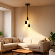 Carica l'immagine nel visualizzatore di Gallery, Lampadario a sospensione a 3 teste: lampada a sospensione nera vintage, 3 luci, attacco E27, lampada da soffitto regolab
