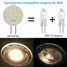 Carica l'immagine nel visualizzatore di Gallery, Lampadine LED G4 2W equivalenti a 20W alogene, G4/GU4/GZ4 Bi-Pin Base, AC/DC12V 3000K 120° grandangolo, non dimmerabile 