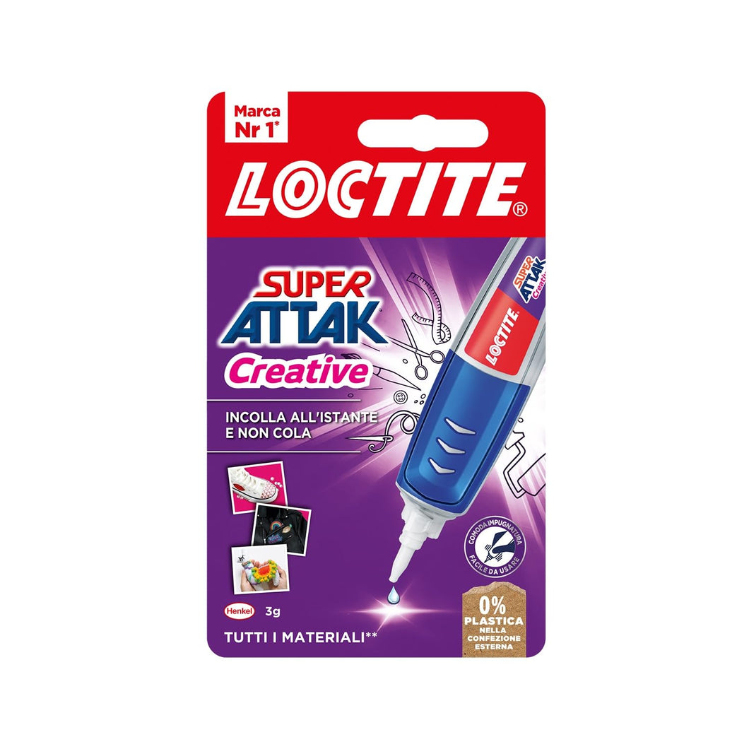 Loctite Super Attak Creative, Colla liquida trasparente con applicatore a penna, Colla attaccatutto forte per applicazioni facili e precise, Adesivo per legno, gomma, metallo, pelle, 1x3g