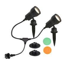 Carica l'immagine nel visualizzatore di Gallery, BRILONER - Set di 2 lampade da esterni con 2 lampadine LED GU10 3 W 250 lm, con filtro di colore arancione, verde, con p