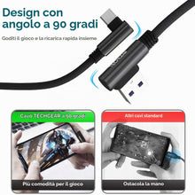 Carica l'immagine nel visualizzatore di Gallery, Techgear - Cavo USB C (90 gradi), colore nero