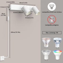 Carica l'immagine nel visualizzatore di Gallery, Applique da Parete con Spina e Cavo 2 Luci GU10 Interno, Bianco