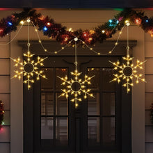 Carica l'immagine nel visualizzatore di Gallery, Luci Solari Da Fata Da Esterno Fiocchi Di Neve Grandi 3 Pezzi 4 m Illuminazione Natalizia Da Esterno Luci Solari Bianche