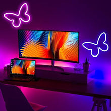 Carica l'immagine nel visualizzatore di Gallery, 2 pezzi di luce al neon a LED Insegne al neon a farfalla Luci notturne per la casa per la camera da letto dei bambini La