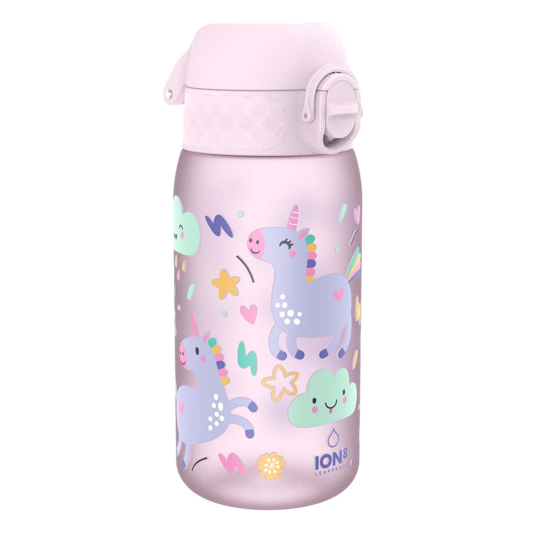 Ion8 Borraccia per Bambini, 350ml, a Prova di Perdite, Facile da Aprire, Serratura Sicura, Lavabile in Lavastoviglie, Senza BPA, Maniglia per il Trasporto, Facile Pulizia, Design Unicorni
