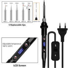 Carica l'immagine nel visualizzatore di Gallery, Saldatore a Stagno Kit 80W Professionale con LCD, Interruttore ON/OFF,Temperatura Regolabile 180-520°C, Kit Completo 13 