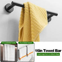 Carica l'immagine nel visualizzatore di Gallery, Set di accessori da bagno, 10 pezzi nero opaco in acciaio inox set di hardware per bagno, set di accessori da bagno con barre per asciugamani da 40,6 cm, porta carta igienica, anelli per asciugamani,