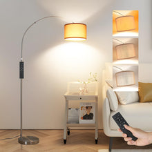 Carica l'immagine nel visualizzatore di Gallery, ANTENLICHT AURA Lampada ad Arco con Telecomando | Lampada da Terra Regolabile per Salotto | Include LED E27 + Paralume in Tessuto Marrone 33 cm | Design Argentato Vintage per Camera, Hotel