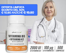 Carica l'immagine nel visualizzatore di Gallery, HerbAmour Vitamina D3 K2 500 Microcompresse 50 mcg 100 mcg