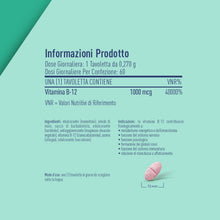 Carica l'immagine nel visualizzatore di Gallery, LongLife® B12 1000 mcg | Vitamina B12 | Formula esclusiva sublinguale ad alto dosaggio | Elevato assorbimento | 2 mesi di trattamento | 60 tavolette | Vegano e senza glutine