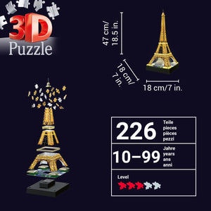 Ravensburger - Puzzle 3D, Tour Eiffel Night Edition con Luce, Parigi, per Adulti e Bambini 10+ Anni, Idea Regalo, 226 Pezzi
