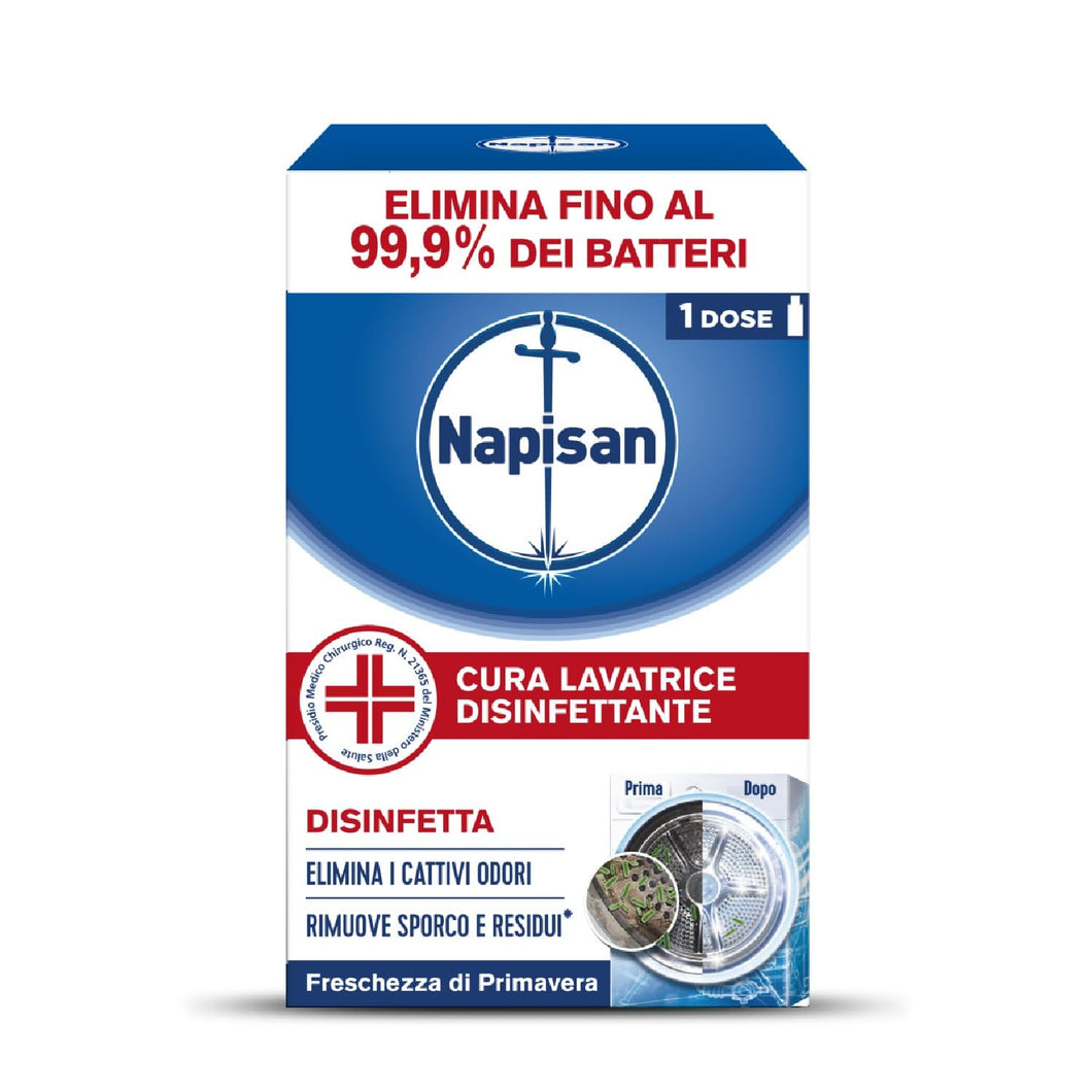 Napisan Cura Lavatrice Disinfettante Freschezza di Primavera, Elimina i Cattivi Odori, Rimuove Sporco e Residui di Sapone, Confezione da 250ml