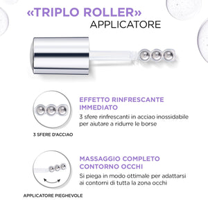 L'Oréal Paris Siero Contorno Occhi Revitalift Filler, Azione Rimpolpante e Anti-rughe, Con 2,5% di Acido Ialuronico+Caffeina, Con Applicatore Triplo Roller, 20 ml