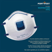 Carica l'immagine nel visualizzatore di Gallery, Portwest P201 Mascherina Anti Polvere con Valvola FFP2 Schiuma EVA Monouso