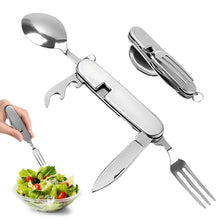 Carica l'immagine nel visualizzatore di Gallery, 1 Set Posate Pieghevole, Utensile 4-in-1 Con Coltello, Forchetta, Cucchiaio E Apribottiglie, Ideale Per Viaggio, Picnic,