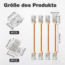 Carica l'immagine nel visualizzatore di Gallery, Set di 16 connettori COB LED a 3 poli, 10 mm, connettori trasparenti a 3 pin, per strisce LED COB LED, con 8 a forma di 