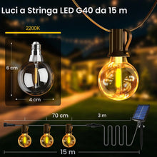 Carica l'immagine nel visualizzatore di Gallery, Catena Luminosa Esterno Solare 15M, Luci Solari da Giardino con Telecomando, 17+1 Lampadine LED G40, IP65 Impermeabile, 