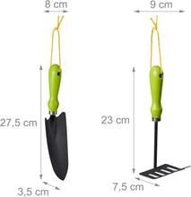 Carica l'immagine nel visualizzatore di Gallery, Relaxdays Set Attrezzi Giardino, Kit da 4 pz., Tridente, Rastrello, Paletta &amp; Zappetta, Giardinaggio, Ferro, verde